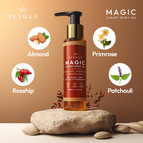 Besque Magic Body Oil 100 ml en utilisation sur peau