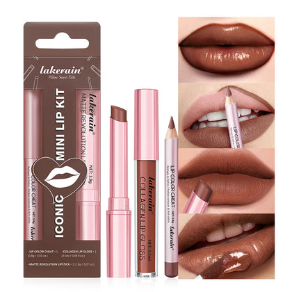 BestLand ensemble de maquillage 3 pièces vue avant avec crayon, rouge et gloss