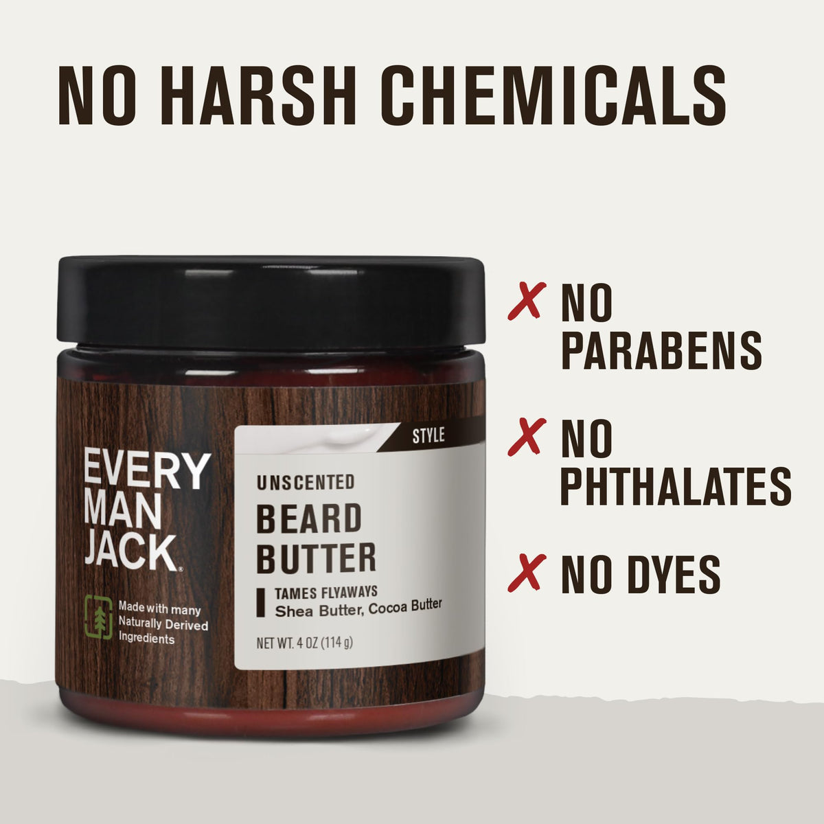 Beurre à barbe Every Man Jack en gros plan sur une main