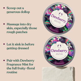 Beurre corporel Dewberry The Body Shop ouvert avec une cuillère
