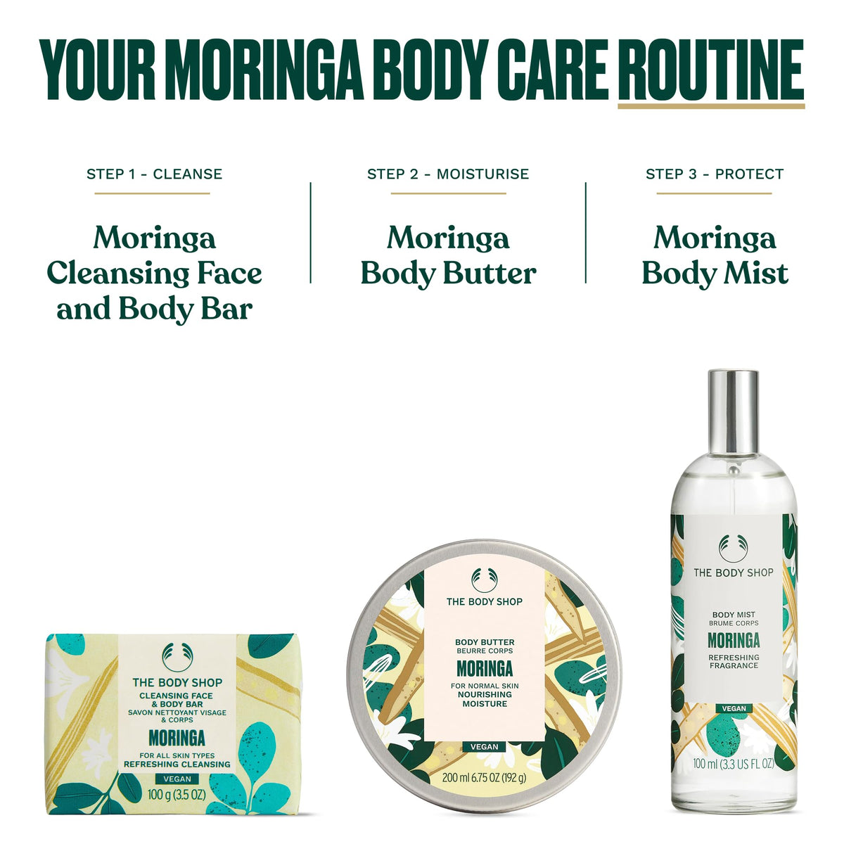 Beurre Corporel Moringa de The Body Shop sur une table en bois