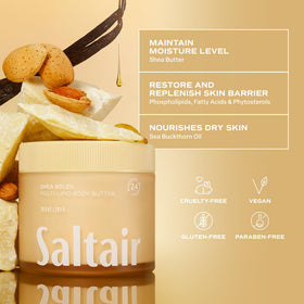 Beurre corporel Saltair 10 oz en utilisation dans la routine de soin