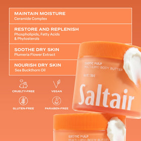 Beurre Corporel Saltair sur une table de salle de bain