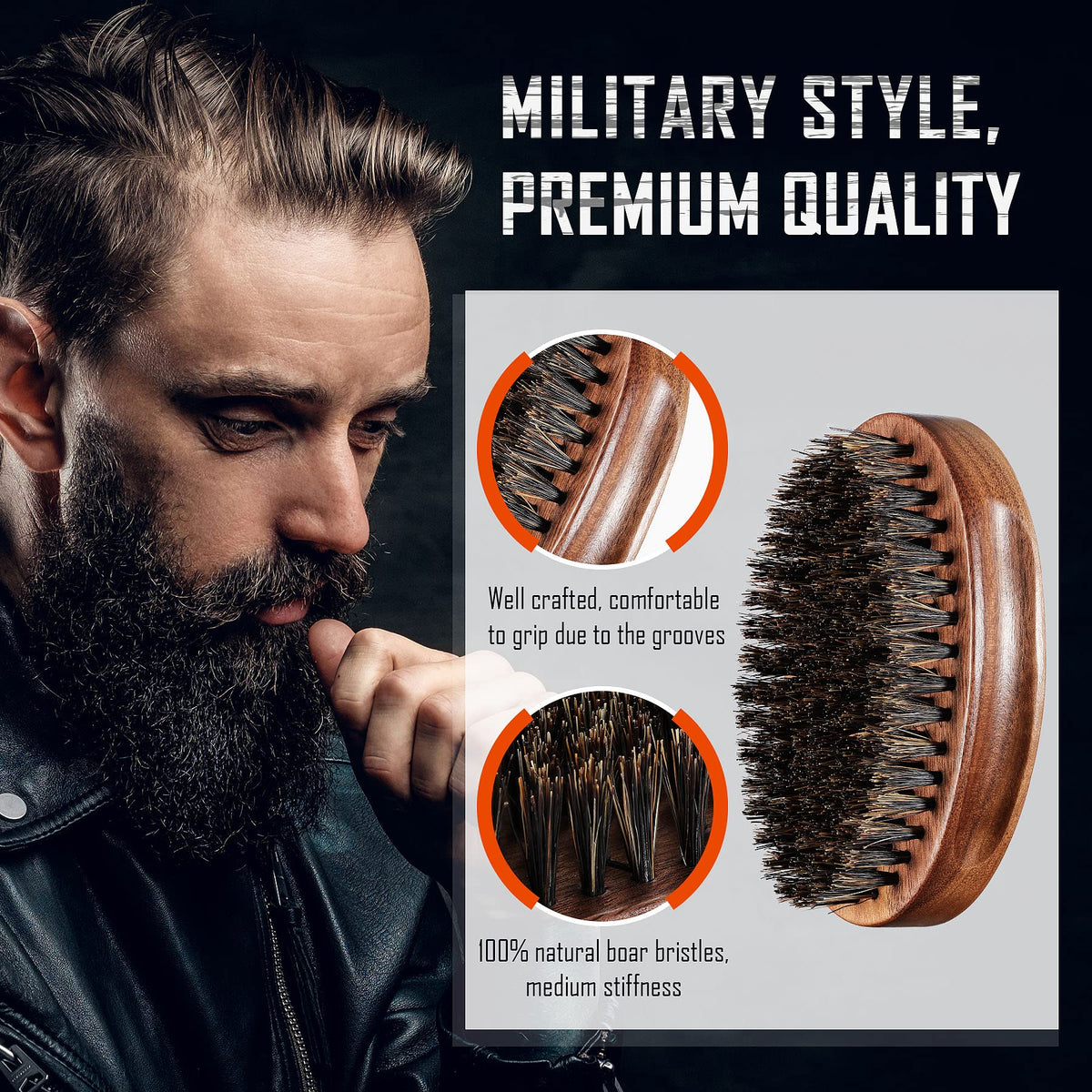 BFWood Brosse à Barbe en Poils de Sanglier avec boîtier noir