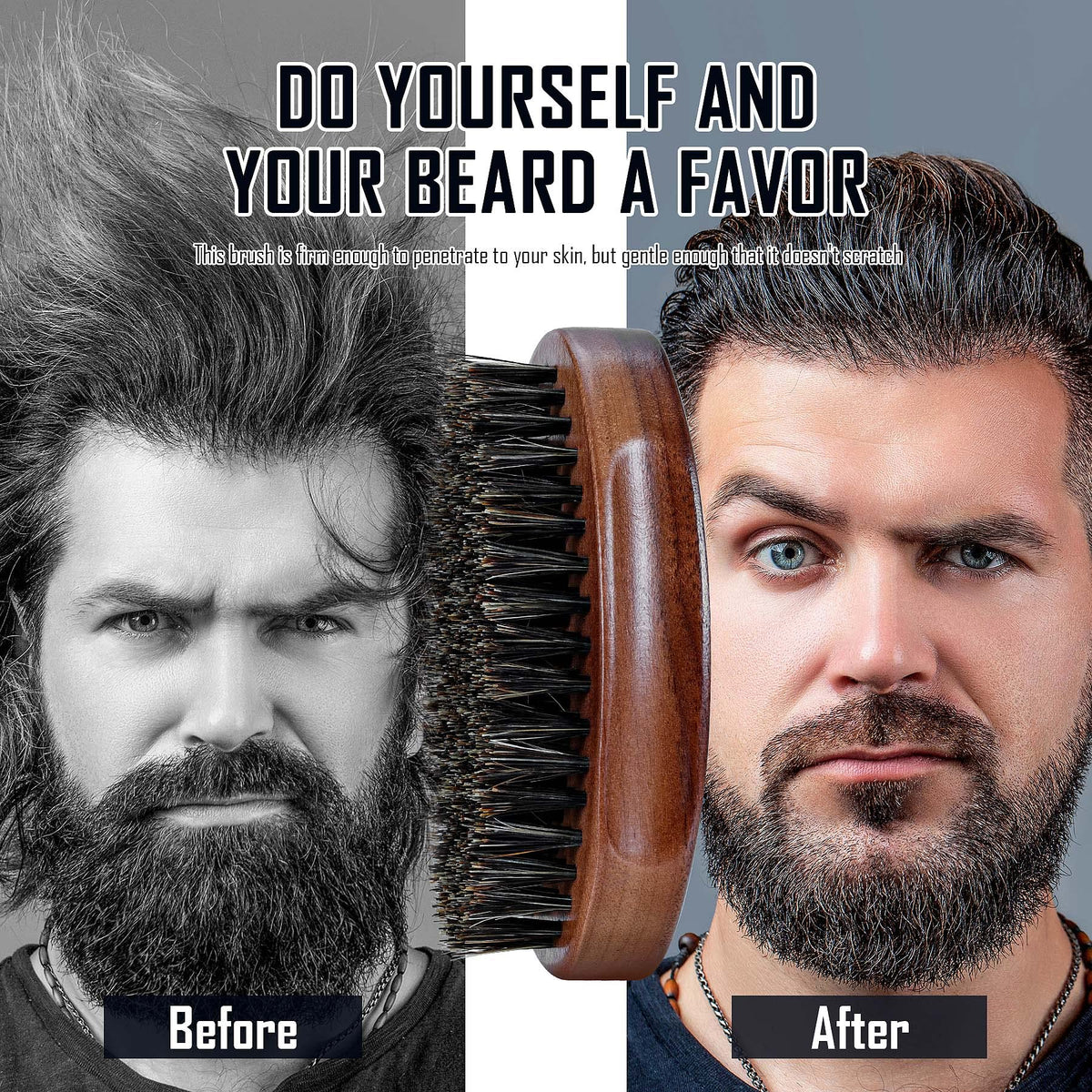 BFWood Brosse à Barbe en Poils de Sanglier en main