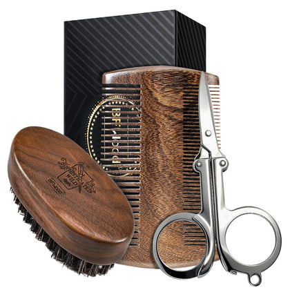 BFWood kit de barbe 5-en-1 avec brosse et peigne en bois de noyer noir