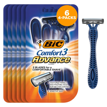 BIC Comfort 3 Advance Rasoirs Jetables pour Hommes - 4 pièces