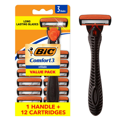 BIC Comfort 3 Rasoir rechargeable avec 12 cartouches à côté