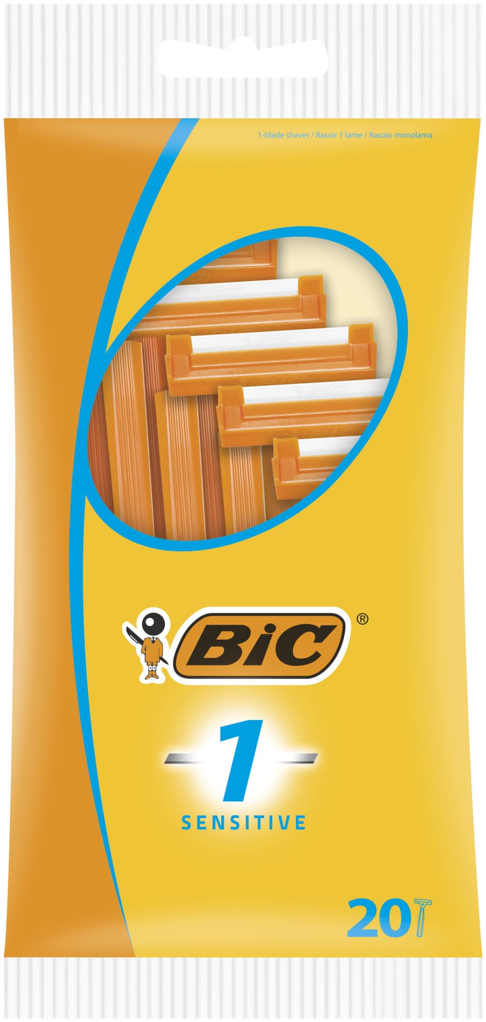 BIC Rasoir Jetable 1 Sensitive pack de 20 pièces avec manche orange