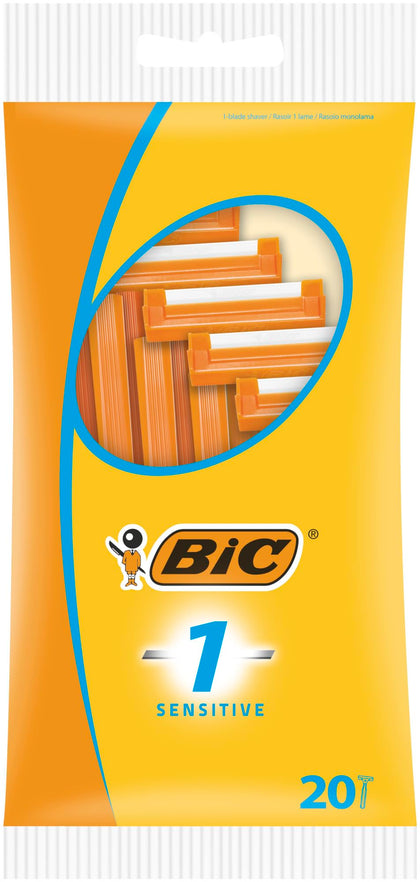 BIC Rasoir Jetable 1 Sensitive pack de 20 pièces avec manche orange