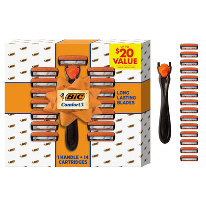 BIC Rasoir Rechargeable Confort 3 ensemble avec 1 manche et 14 lames