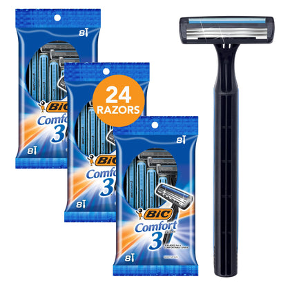 BIC Rasoirs Jetables Comfort 3 paquet de 24 pièces vue de face