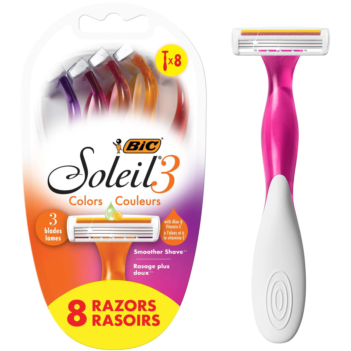 BIC Soleil 3 Couleurs Rasoirs Jetables Femme pack de 8