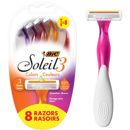 BIC Soleil 3 Couleurs Rasoirs Jetables Femme pack de 8