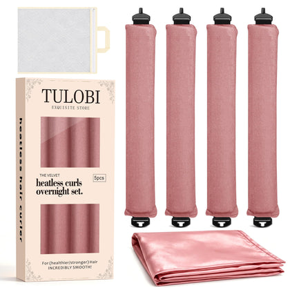 Bigoudis en velours jumbo TULOBI en rose foncé, ensemble complet
