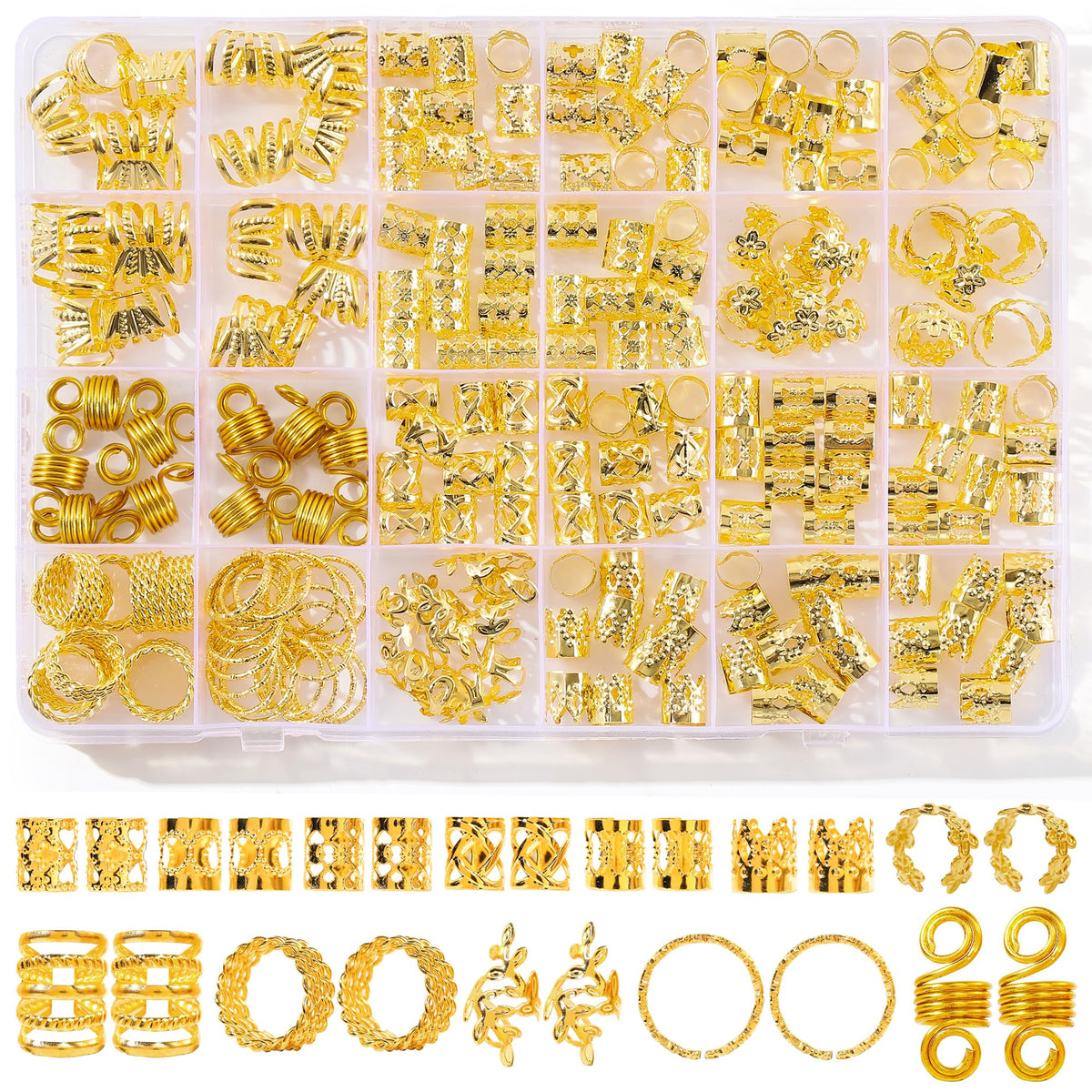 Bijoux capillaires dorés MODASER, ensemble de 220 pièces