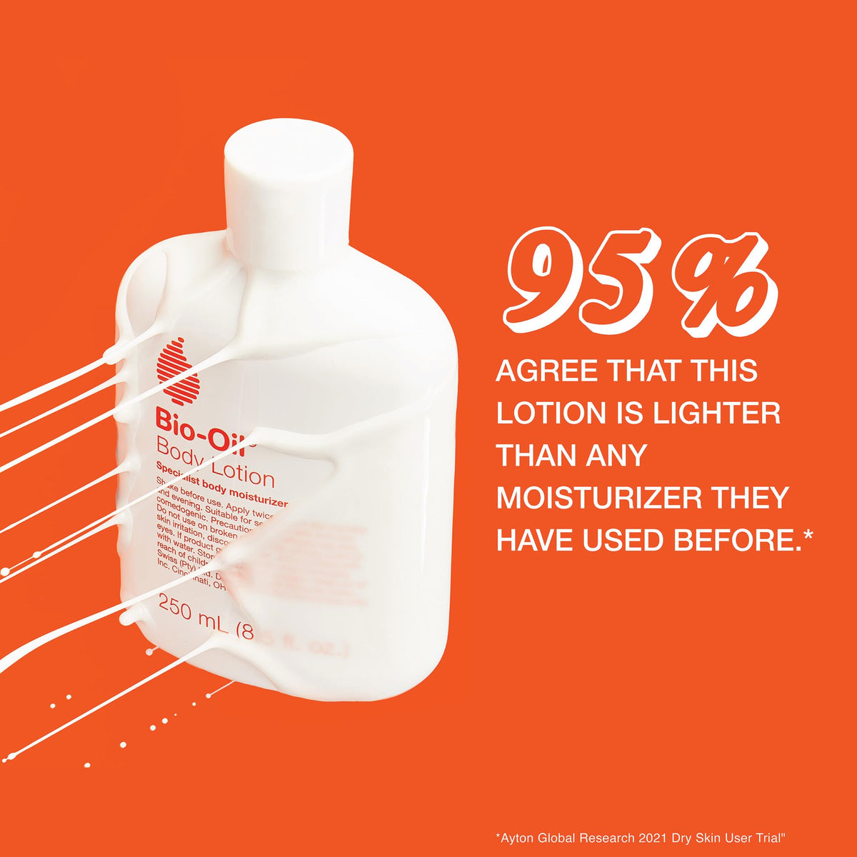 Bio-Oil Lotion Hydratante Corps 200g avec gouttes sur peau