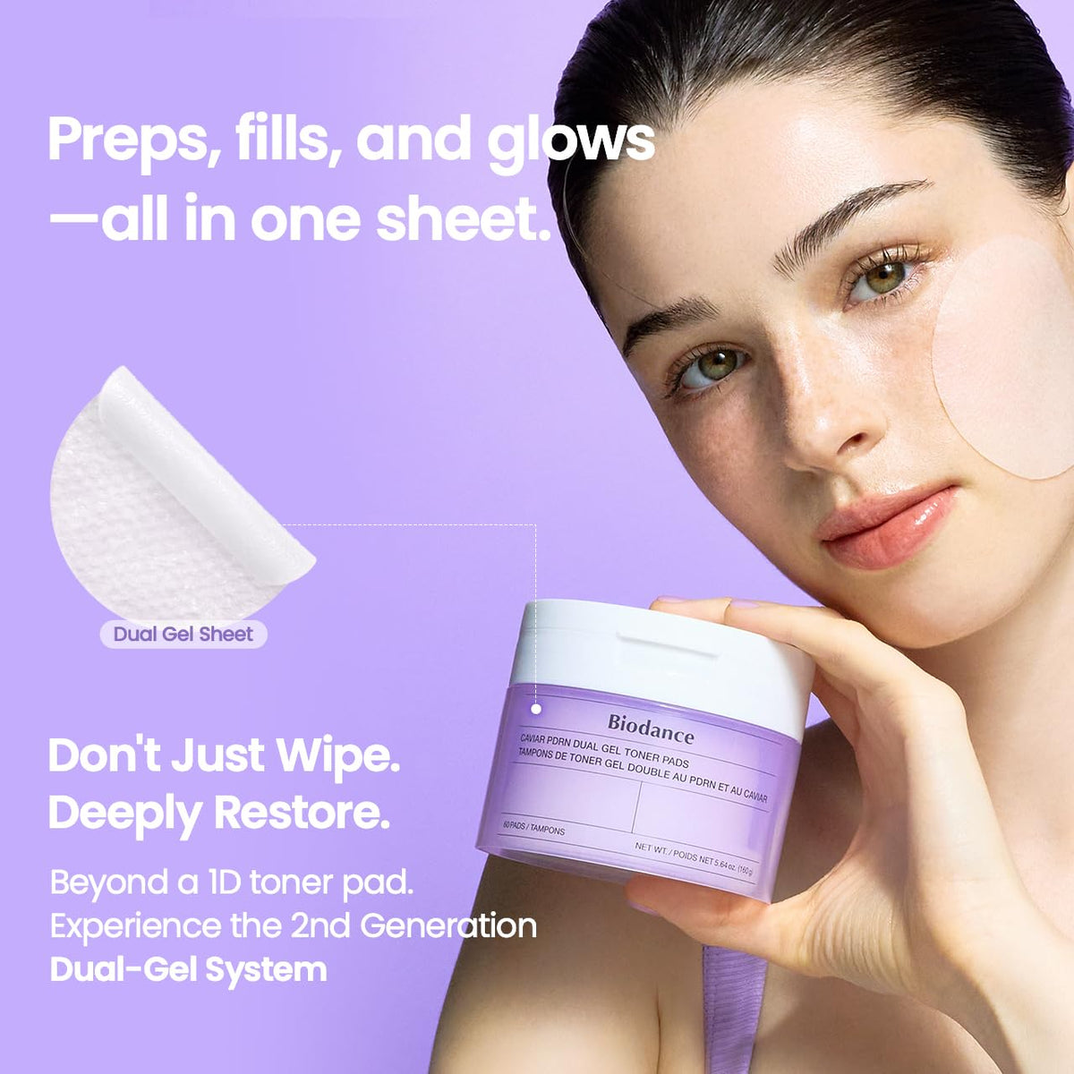 BIODANCE Caviar PDRN Gel Toner Pads côté gel en application