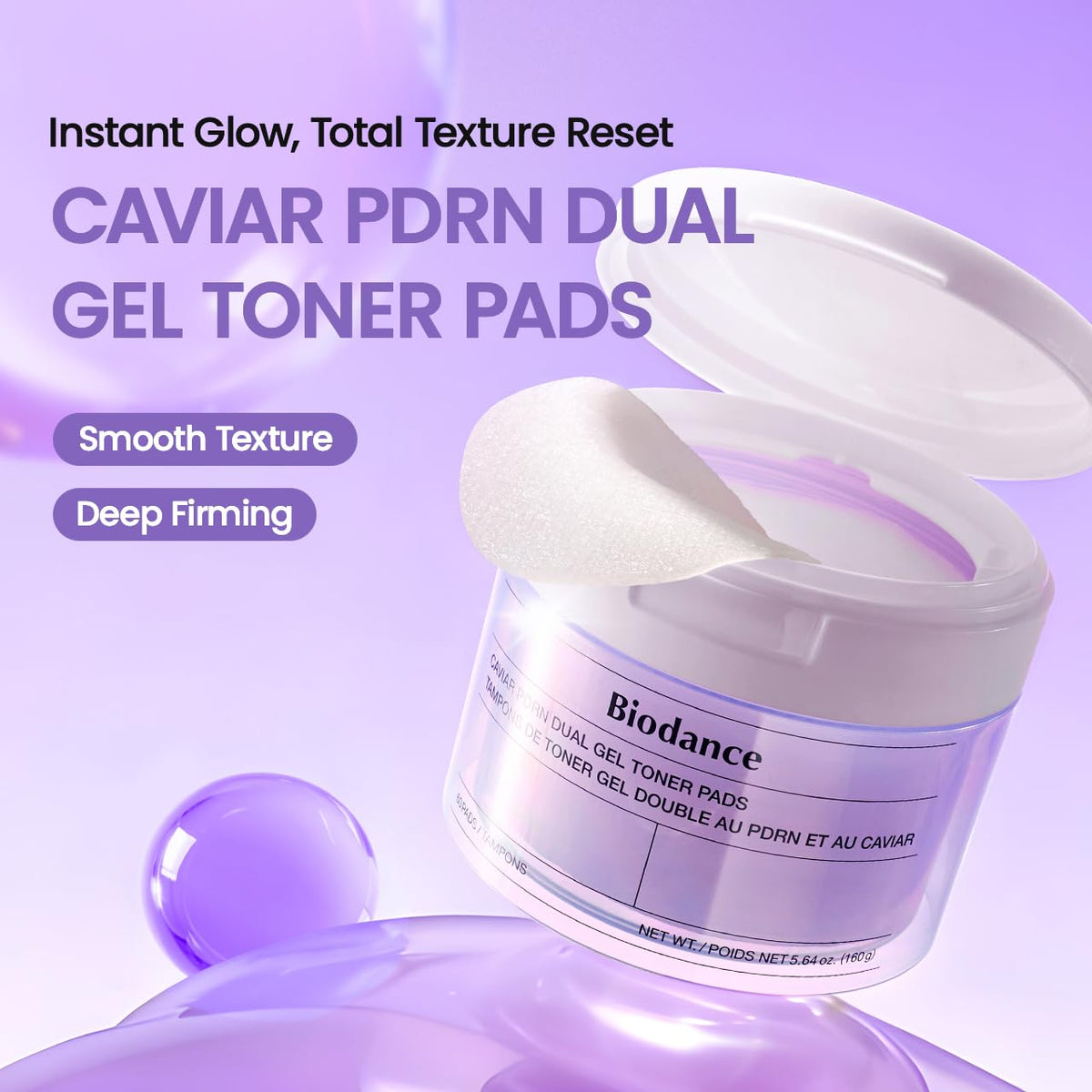 BIODANCE Caviar PDRN Gel Toner Pads côté texturé en utilisation