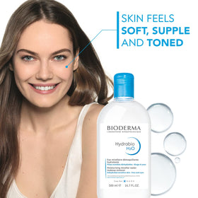 Bioderma Hydrabio H2O 500ml sur un meuble de toilette