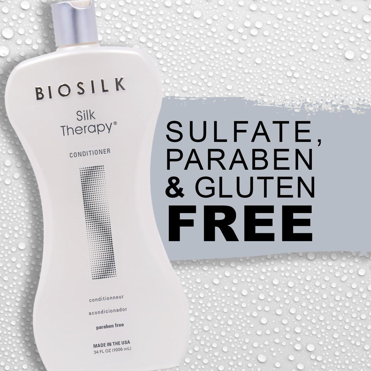 BioSilk Après-Shampoing Thérapie Soie 34 Oz dans un environnement de salle de bain