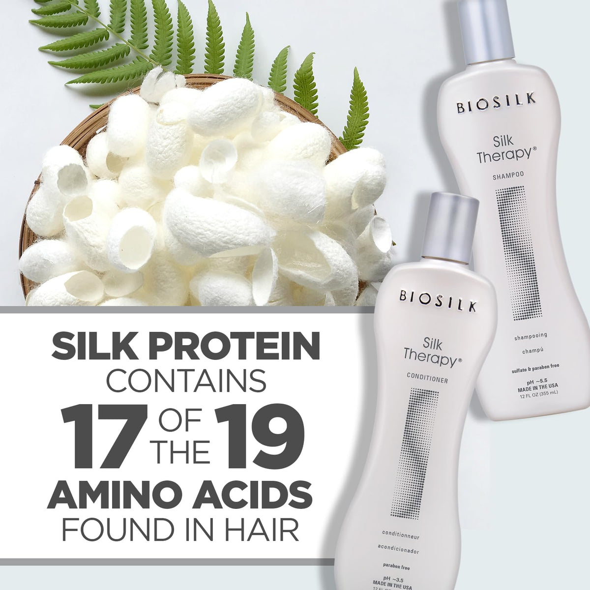 BioSilk Shampoo et Après-Shampooing sur une surface de salle de bain