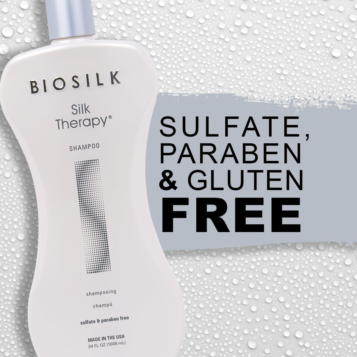 BioSilk Shampoo Thérapie Soie 1L dans un cadre de salle de bain