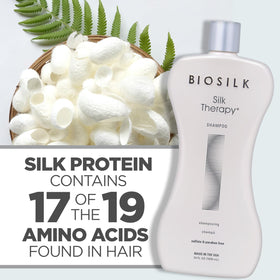 BioSilk Shampoo Thérapie Soie 1L en utilisation sur cheveux