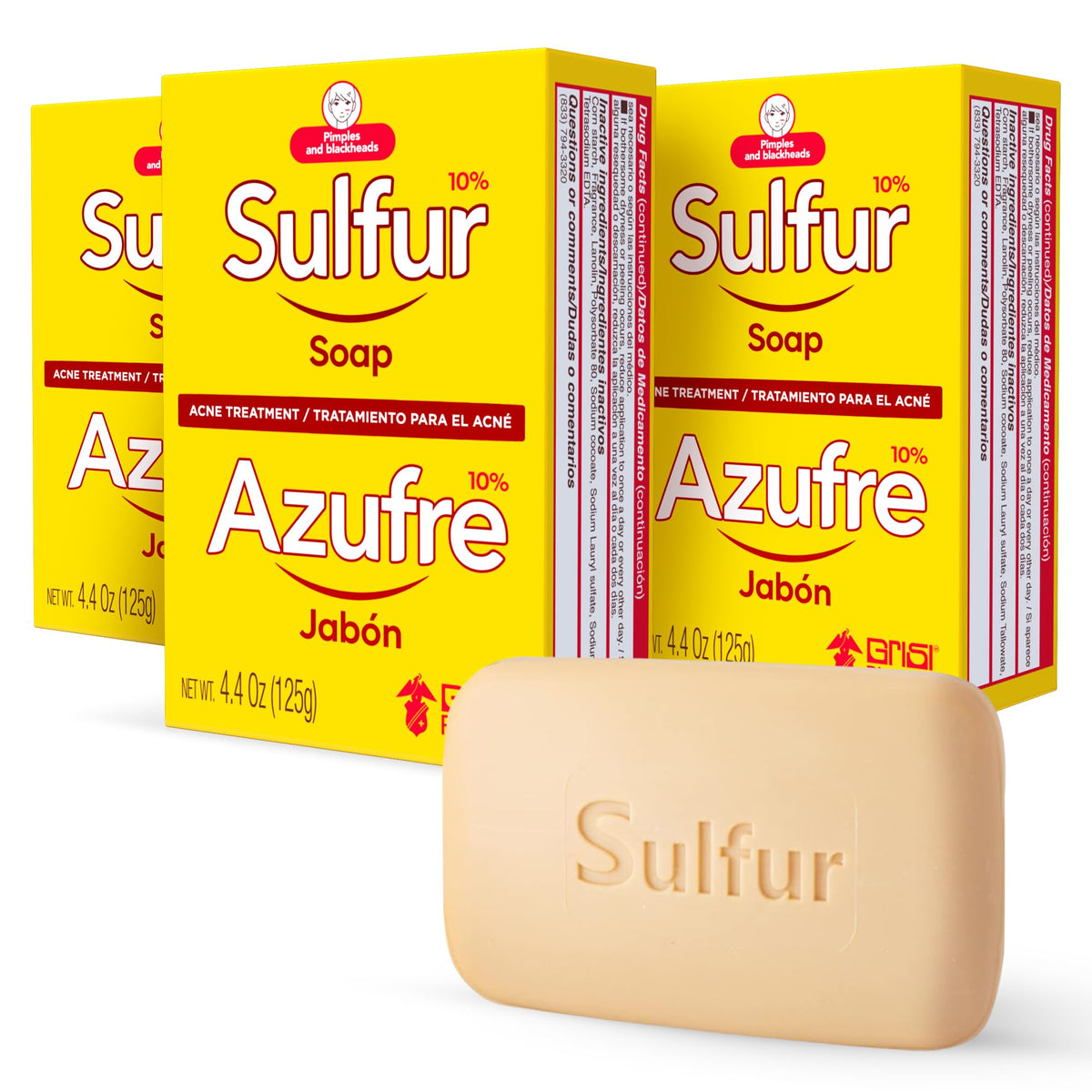 Biosulfur savon traitement acné 10% soufre paquet de trois