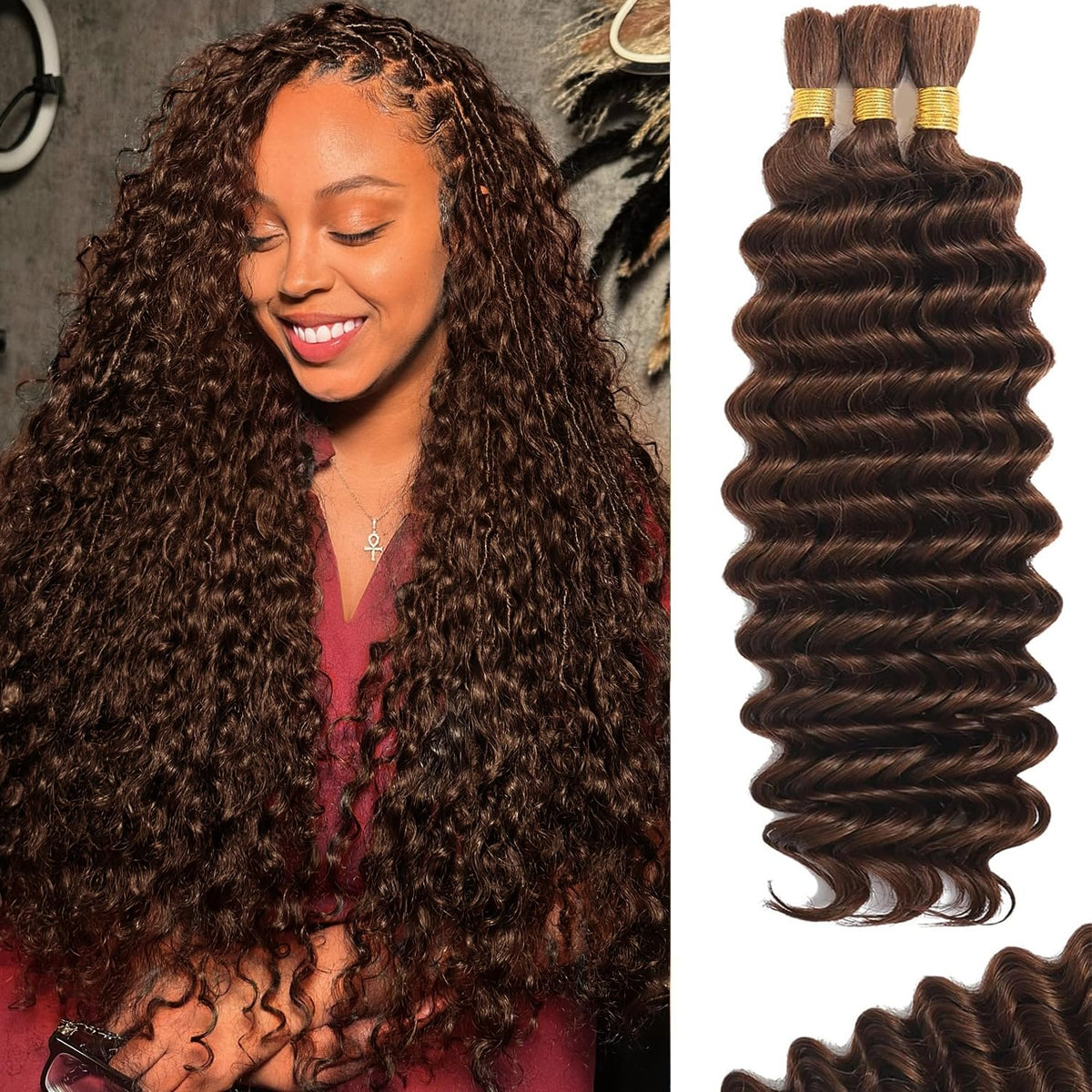 BIZVUS Cheveux Boho 110g 16 pouces #4 Marron Chocolat vue de face