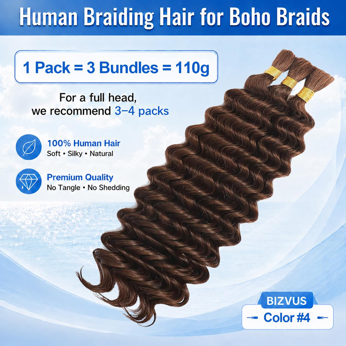 BIZVUS Cheveux Boho 110g paquet avec 3 bundles