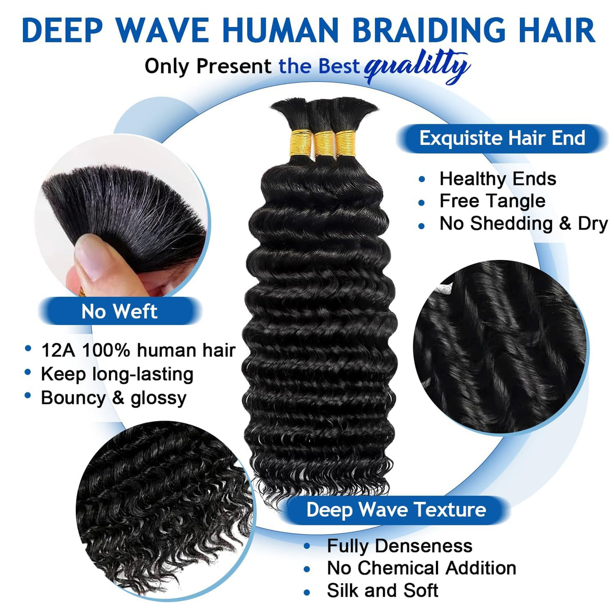BIZVUS Cheveux Boho 110g texture en vagues profondes