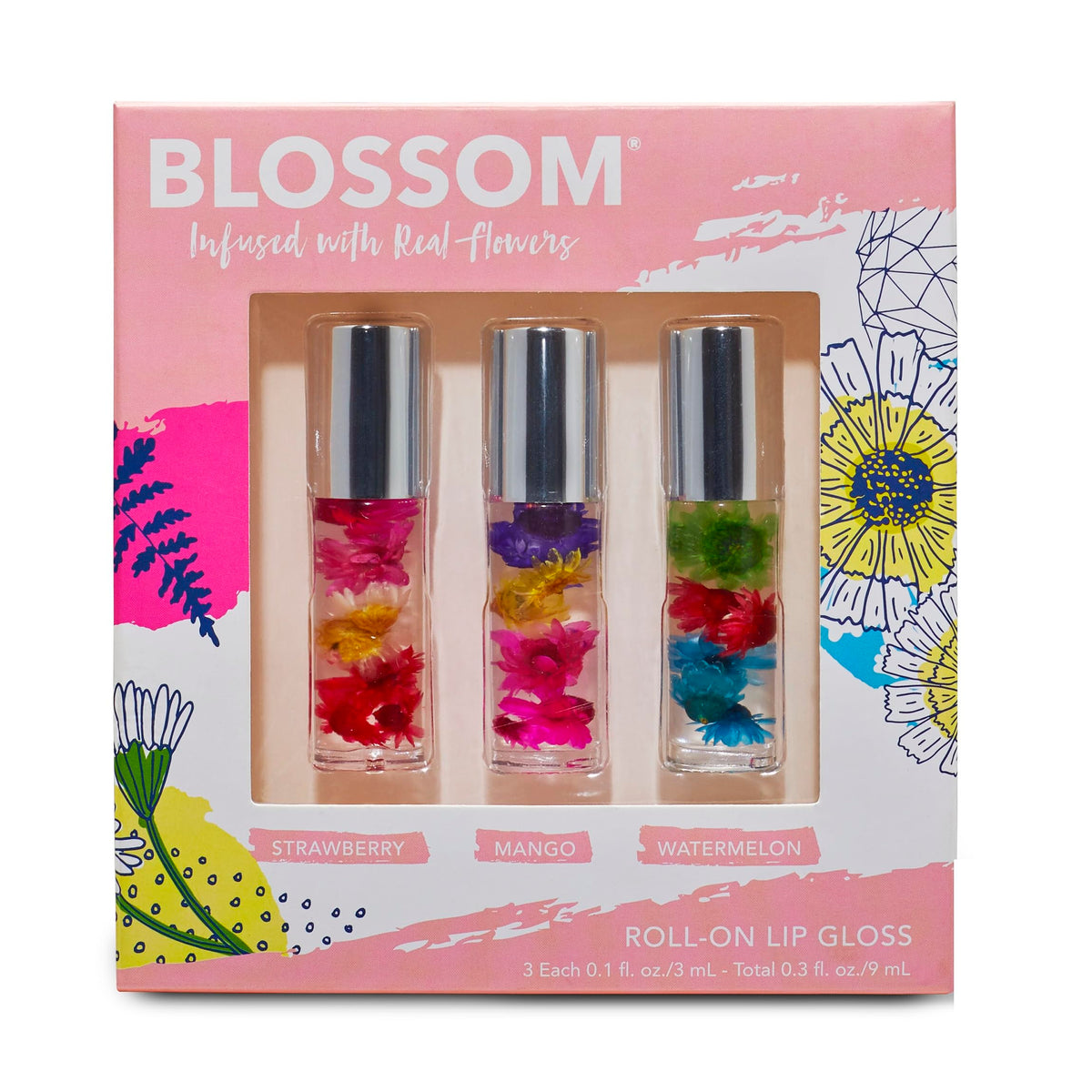 Blossom Gloss à Lèvres Infusé de Fleurs - Pack de 3 mini roll-ons