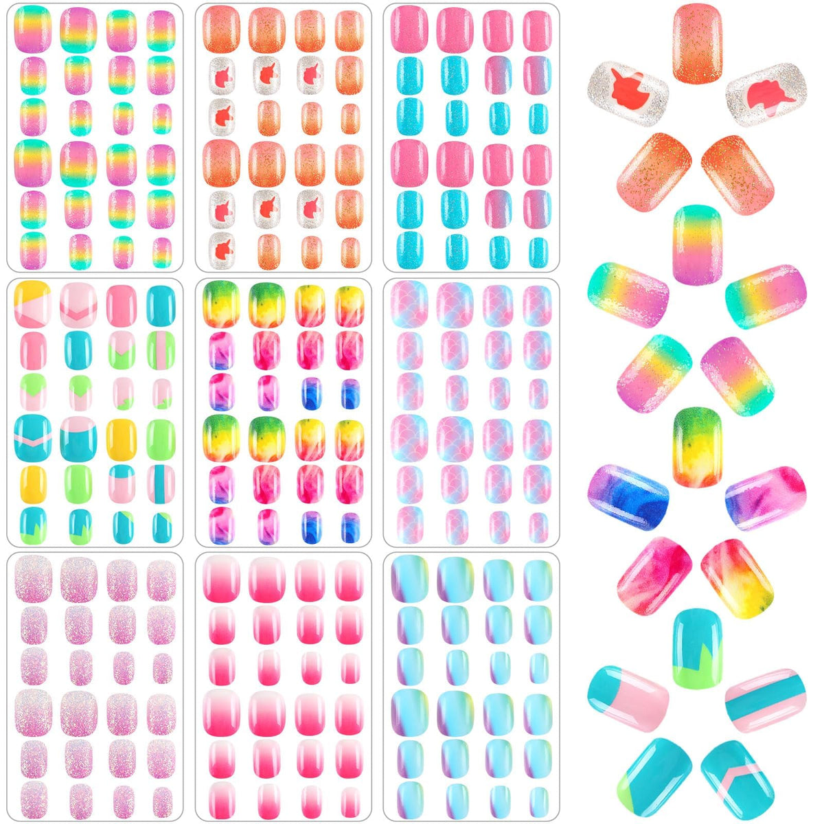 BOARDFEB press on nails enfant set de 216 pièces avec couleurs variées