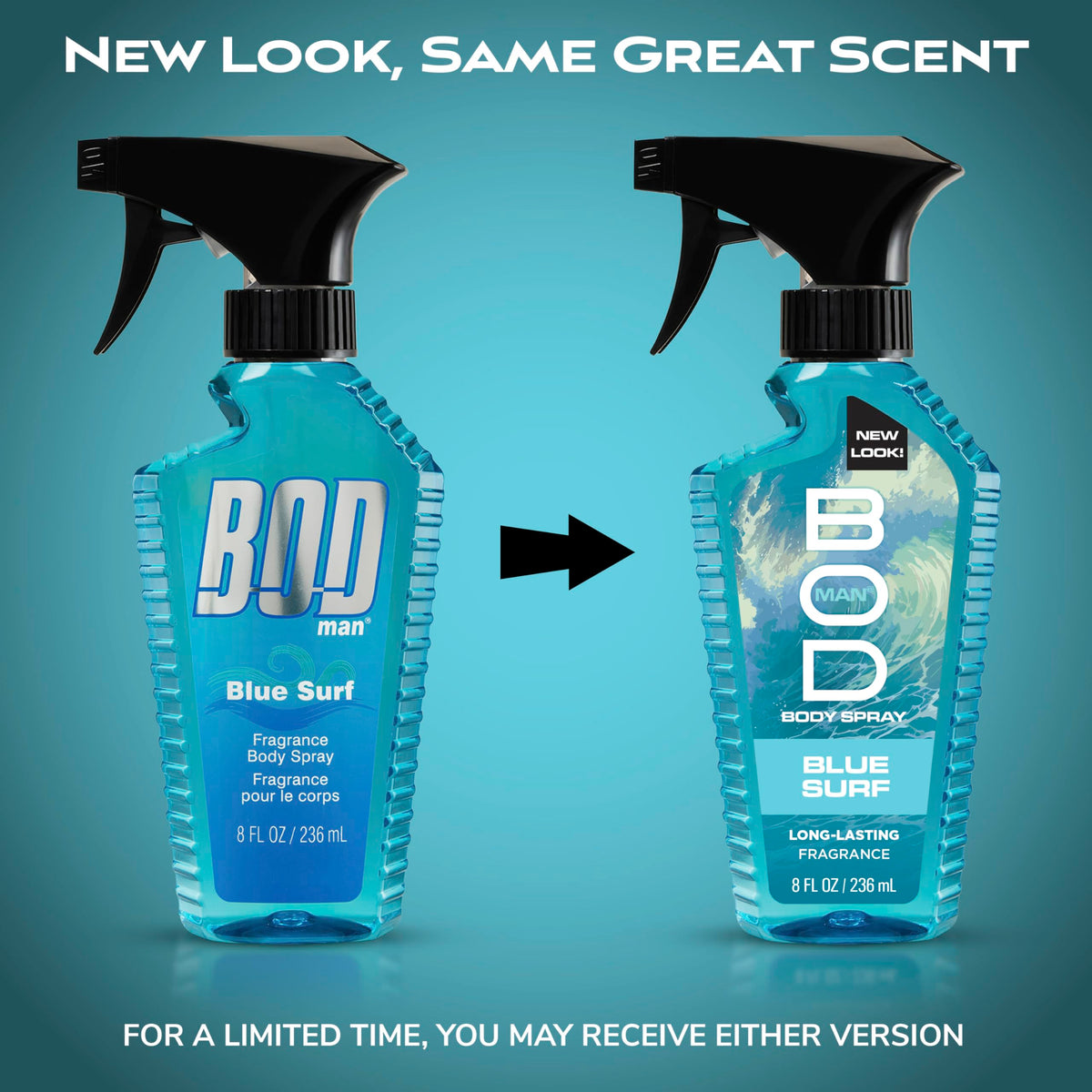 BOD man Spray Corporel Blue Surf packaging et spray