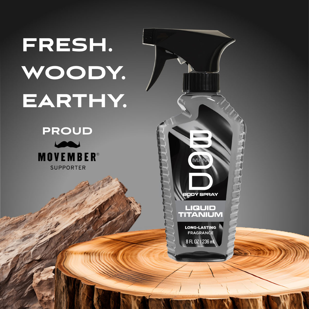 Bod Man Spray Corporel Liquid Titanium 8 oz avec fond neutre