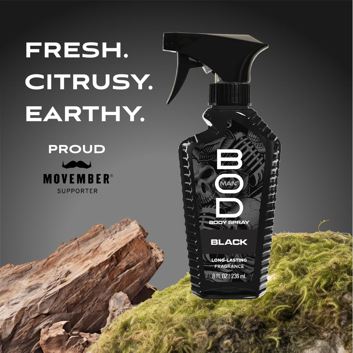 BOD man Spray Corporel Parfumé Black vue de côté avec étiquette