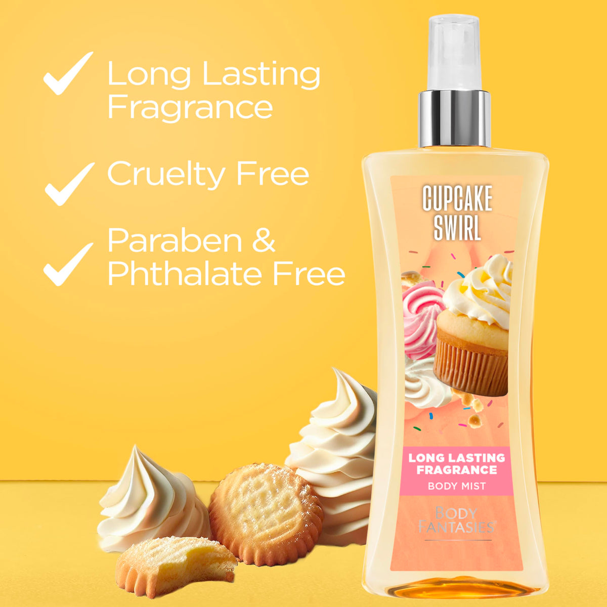 Body Fantasies Spray Corporel Cupcake Swirl dans une salle de bain