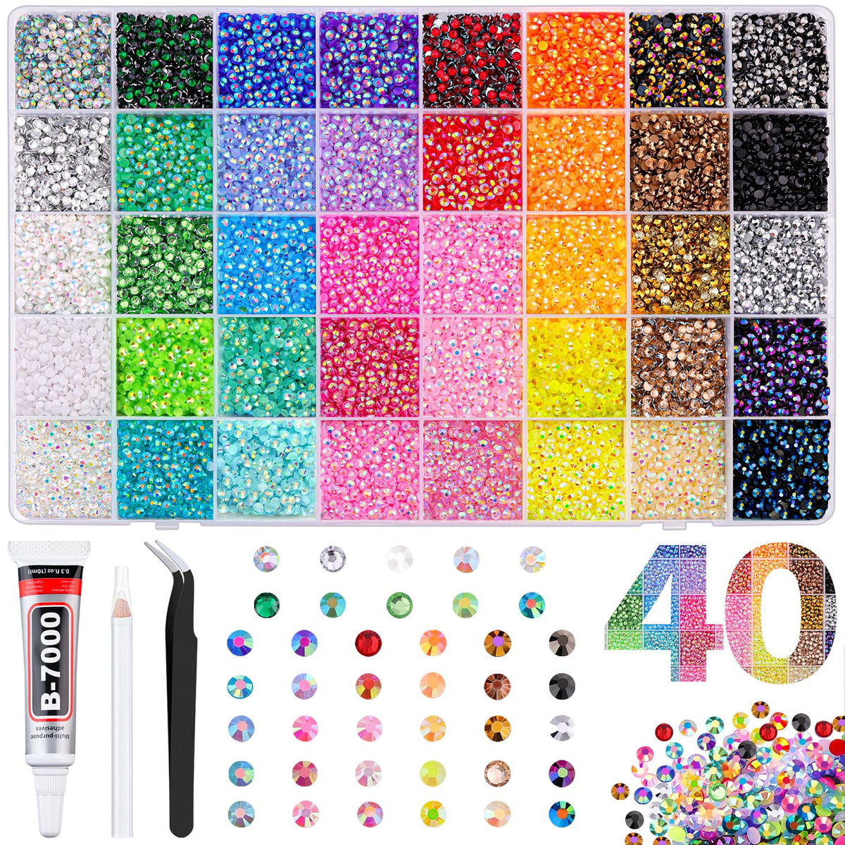 Boîte contenant 40000 strass en résine multicolores 3mm TINKRSTUFF