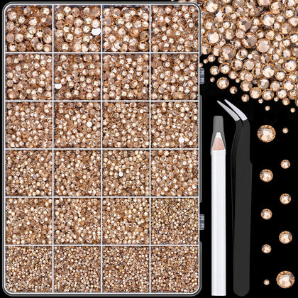 Boîte de 25000 rhinestones en résine champagne avec 24 compartiments