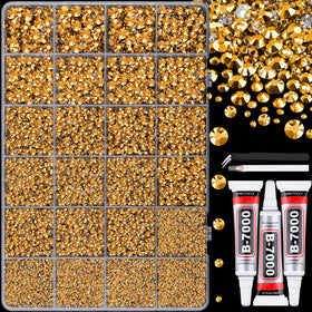 Boîte de 25000 rhinestones en résine dorée avec 24 compartiments