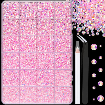 Boîte de 25000 rhinestones en résine rose clair AB avec différentes tailles