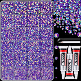 Boîte de 25000 rhinestones résine violet AB avec compartiments