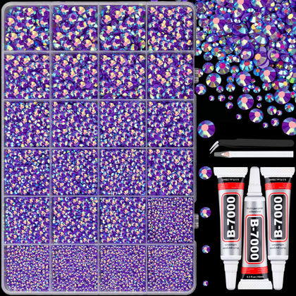 Boîte de 25000 rhinestones résine violet AB avec compartiments