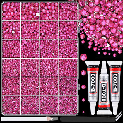Boîte de 25000 strass en résine Hot Pink avec 24 cases