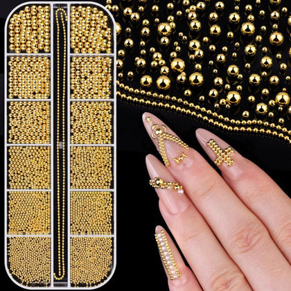 Boîte de charms à ongles en métal doré BELLEBOOST avec 12 grilles