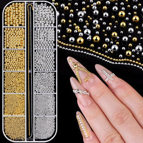 Boîte de perles à ongles métalliques BELLEBOOST argent et or avec 12 compartiments