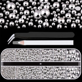 Boîte de perles argentées à dos plat BELLEBOOST avec couvercles