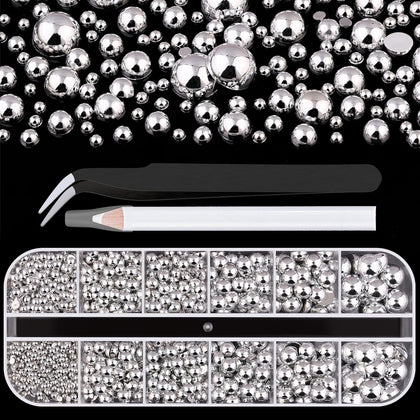 Boîte de perles argentées à dos plat BELLEBOOST avec couvercles
