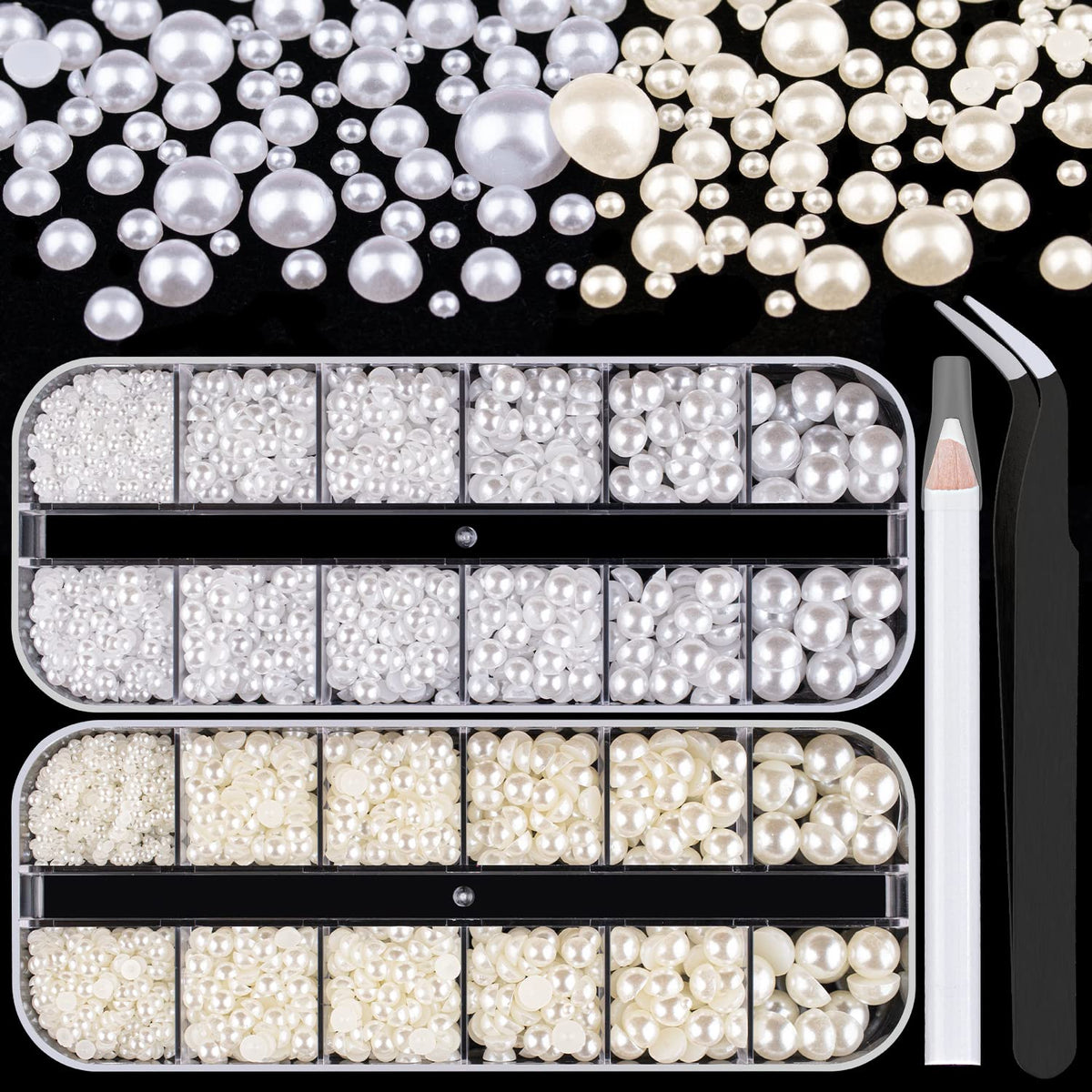 Boîte de perles plates blanches et beiges BELLEBOOST